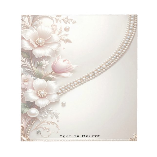 Floral and Pearl Embellishments Notepad Notizblock (Vorderseite)