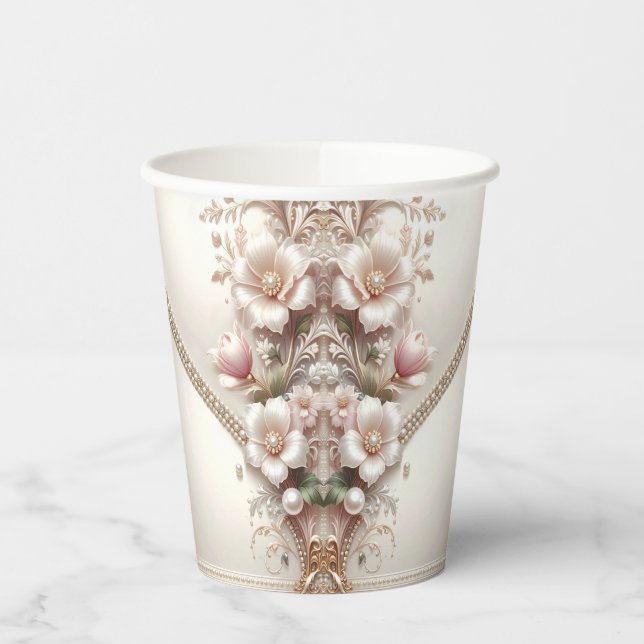 Floral and Pearl Embellishments Paper Cups Pappbecher (Links)