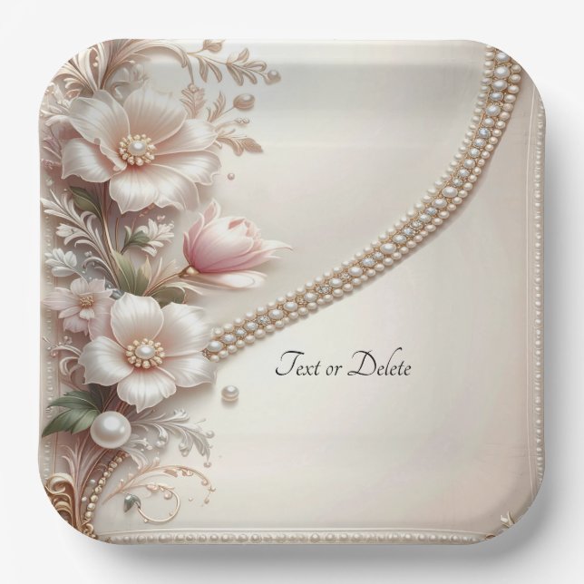 Floral and Pearl Embellishments Paper Plate Pappteller (Vorderseite)