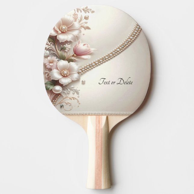 Floral and Pearl Embellishments Ping Pong Paddle Tischtennis Schläger (Vorderseite)