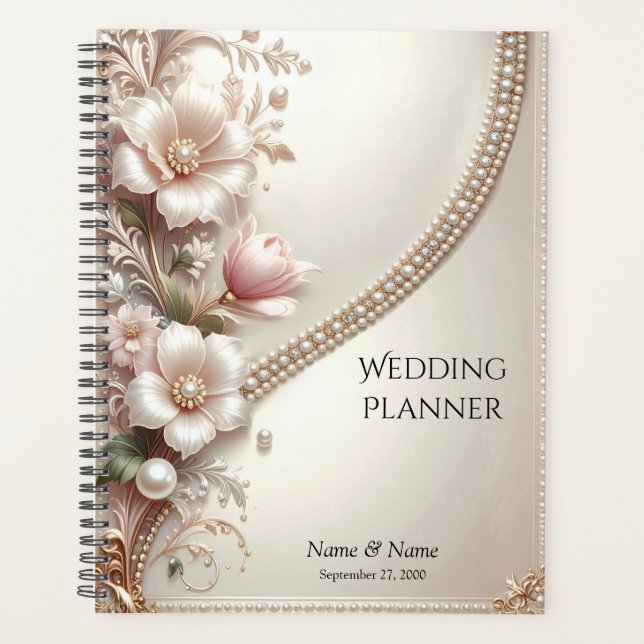 Floral and Pearl Embellishments Planner Planer (Vorderseite)