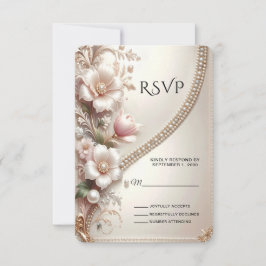 Floral and Pearl Embellishments RSVP Card Karte