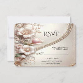 Floral and Pearl Embellishments RSVP Card Karte