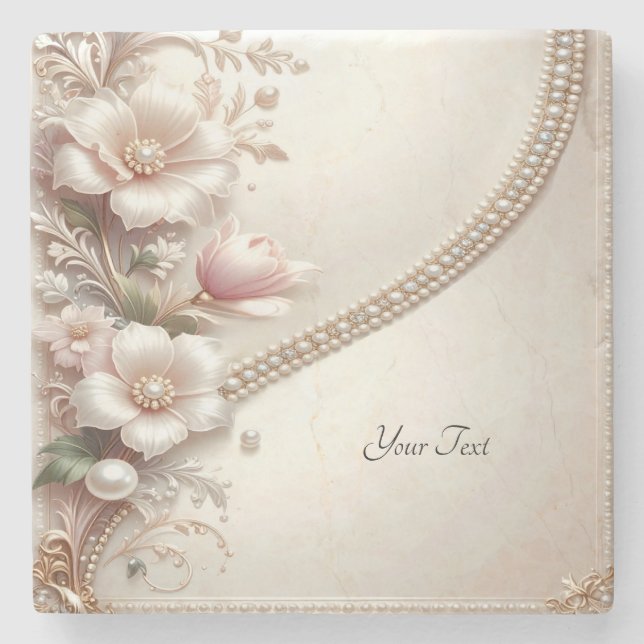 Floral and Pearl Embellishments Stone Coaster Steinuntersetzer (Vorderseite)