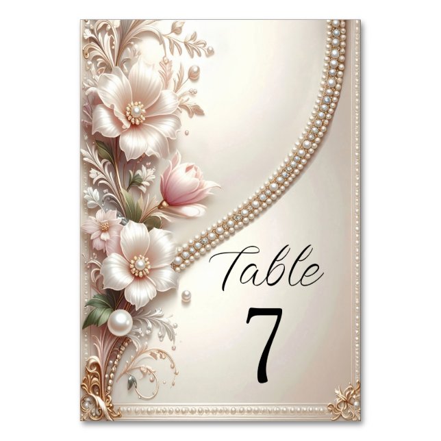 Floral and Pearl Embellishments Table Number Tischnummer (Vorderseite)
