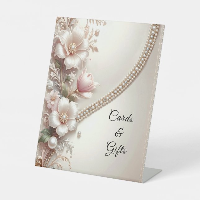 Floral and Pearl Embellishments Tabletop Signs Sockelschild (Vorderseite)