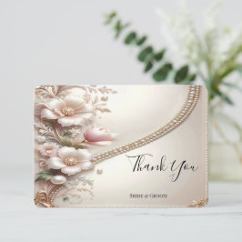 Floral and Pearl Embellishments Thank You Card Dankeskarte