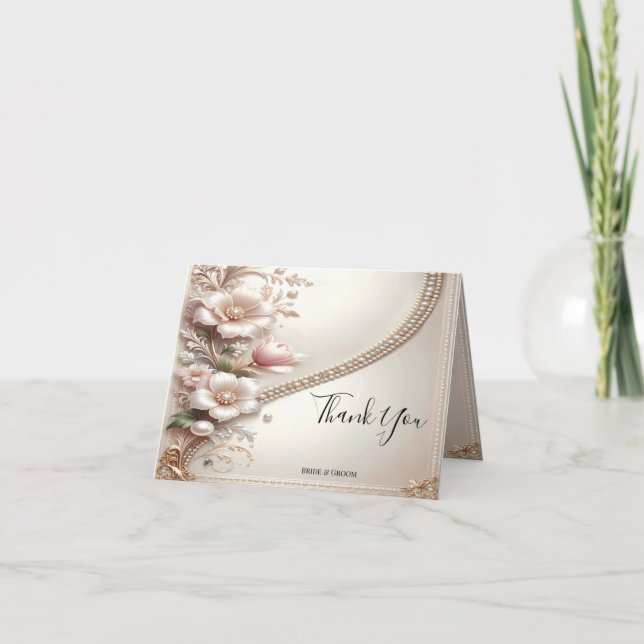 Floral and Pearl Embellishments Thank You Card Dankeskarte (Vorderseite)