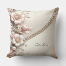 Floral and Pearl Embellishments Throw Pillow