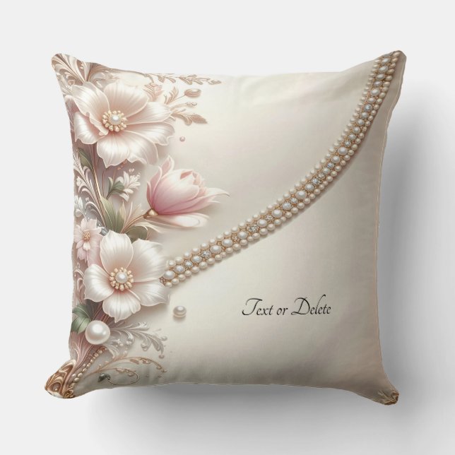 Floral and Pearl Embellishments Throw Pillow Kissen (Vorderseite)