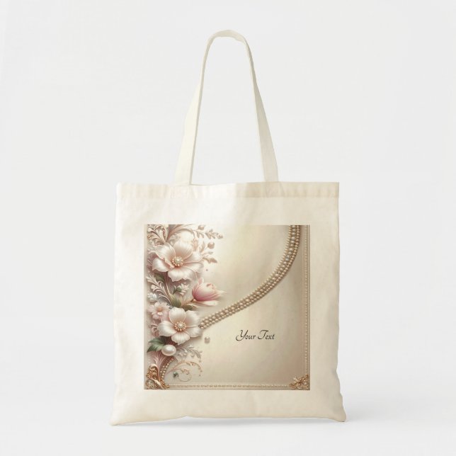 Floral and Pearl Embellishments Tote Bag Tragetasche (Vorne)