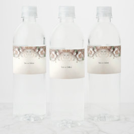 Floral and Pearl Embellishments Water Bottle Label Wasserflaschenetikett