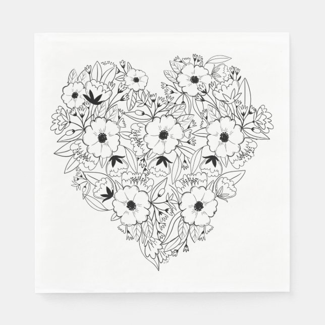 Floral Anemone Black & Heart Blume Wedding Serviette (Vorderseite)