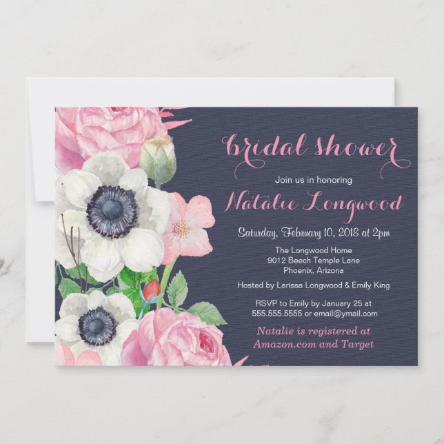 Floral Anemone Watercolor Baby oder Brautparty Einladung (Vorderseite)