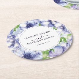 Floral Anemone Wedding Luxury Personalisiert Runder Pappuntersetzer