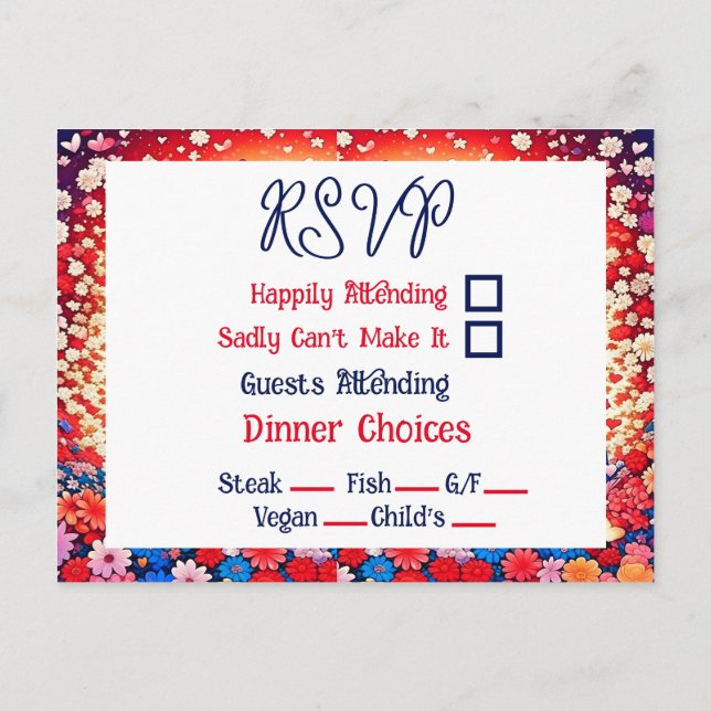 Floral Anime Couple Unique Wedding RSVP Postkarte (Rückseite)