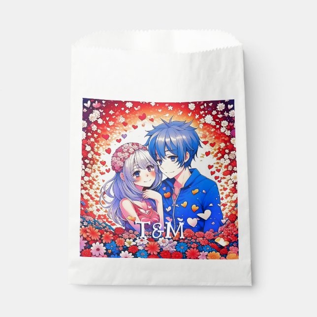 Floral Anime Thema Personalisierte Hochzeit Geschenktütchen (Vorderseite)