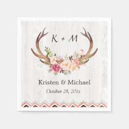 Floral Antler Boho Dekoration Rustikale White Wood Serviette