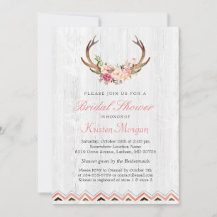 Floral Antler Boho Rustikales Weißholz Brautparty Einladung
