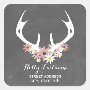 Floral Antler + Chalkboard Address Sticker