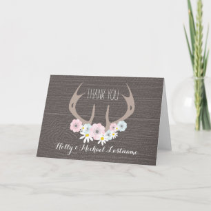 Floral Antlers + Barnwood Danke Karte