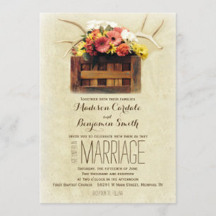 Floral Antlers Boho Rustic Wedding Einladungen