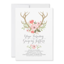 Floral Antlers Boho Wedding Invites