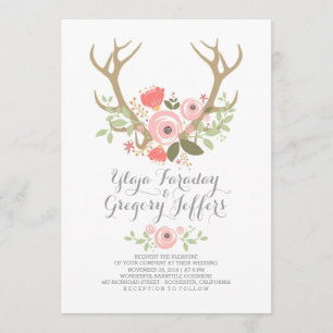Floral Antlers Boho Wedding Invites Einladung
