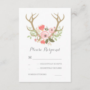 Floral Antlers Boho Wedding RSVP Karte