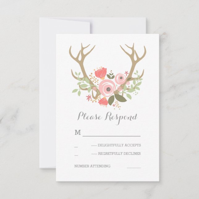 Floral Antlers Boho Wedding RSVP Karte (Vorderseite)