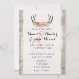 Floral Antlers Rustikale Hochzeit Personalisiert f Einladung