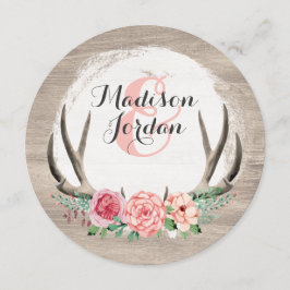Floral Antlers Rustikale Hochzeit Personalisiert L Einladung