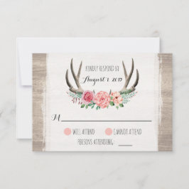 Floral Antlers Rustikale Hochzeit Personalisierte RSVP Karte