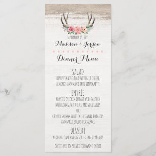 Floral Antlers Rustikales Menü für Hochzeiten nach Menükarte