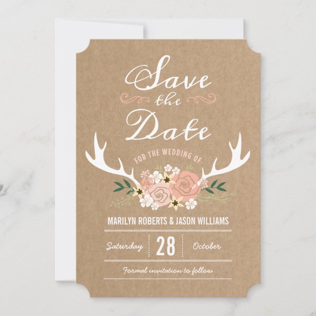 Floral Antlers Save the Date (Vorderseite)