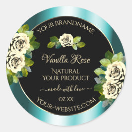 Floral Aquamarin Black Gold Produktkennzeichnungen Runder Aufkleber