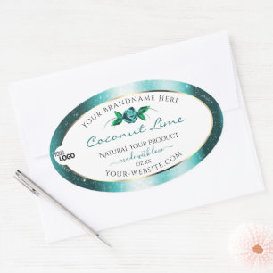 Floral Aquamarine weiße Produktkennzeichnungen Log Ovaler Aufkleber