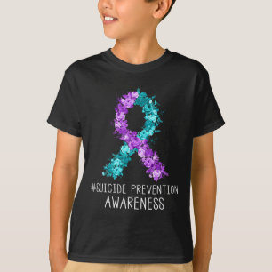 Floral Aquamarines Lila Ribbon Suizidprävention Aw T-Shirt