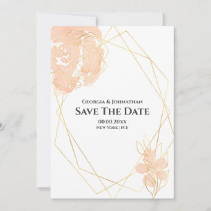 Floral Aquarell geometrisches Gold Pfirsichorange  Save The Date