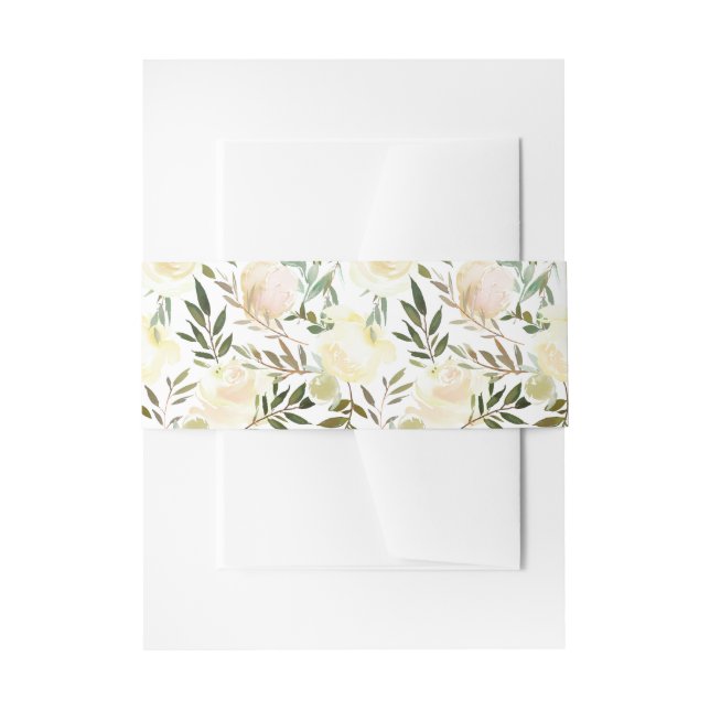 Floral Aquarell gestrichen Elfenbeinrosa Hochzeit Einladungsbanderole (Vorderseite Beispiel)