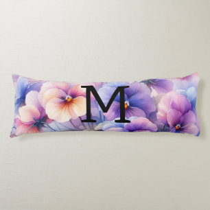 Floral Aquarell Monogramm lila Stiefmütterchen Seitenschläferkissen
