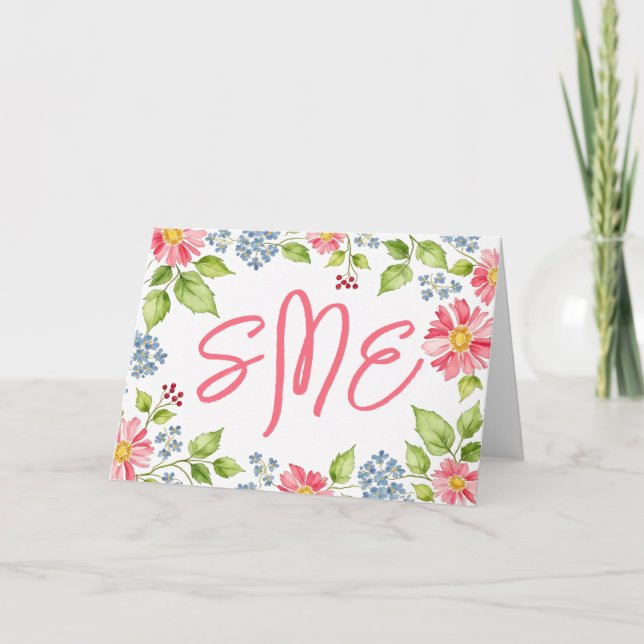 Floral-Aquarell-Monogramm-Stationierung Dankeskarte (Vorderseite)