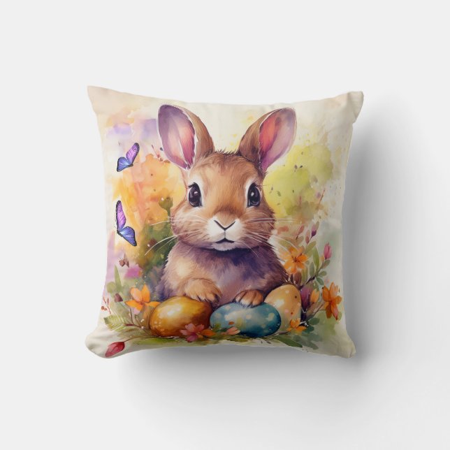 Floral Aquarell Niedlich Ostern Bunny Kissen (Vorderseite)