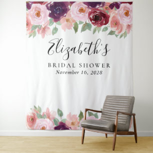 Floral-Aquarell-Rosé-Burgunder-Junggesellinnen-Abs Wandteppich