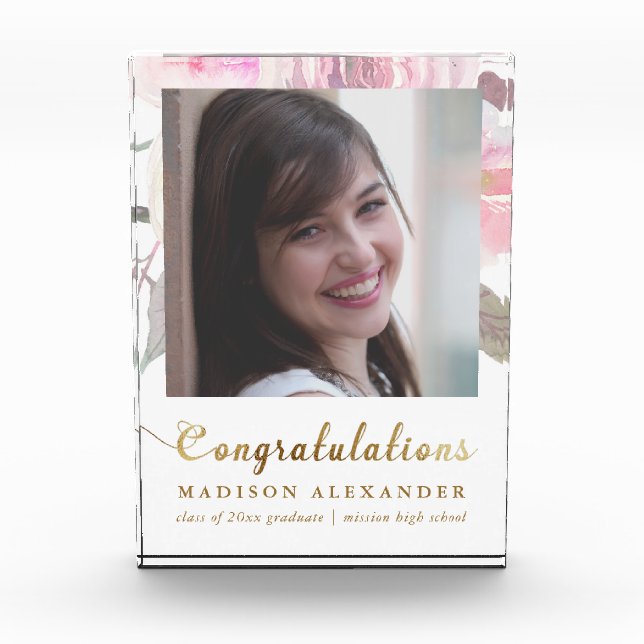 Floral-Aquarellfarbe mit Foto und Name (Vorderseite)