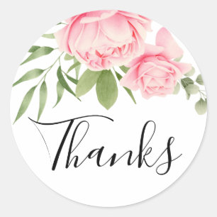 Floral Aquarellrosa Rosen Danke Runder Aufkleber