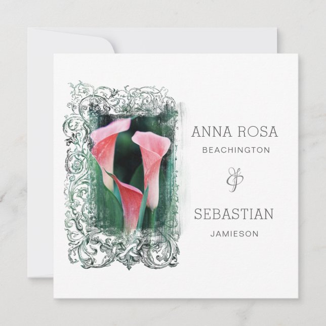 *~* Floral AR12 LILY FOTO UAWG + QR Hochzeit Einladung (Vorderseite)