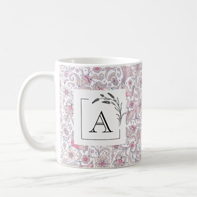 Floral Arabesque Monogramm Klassische Tasse (Links)