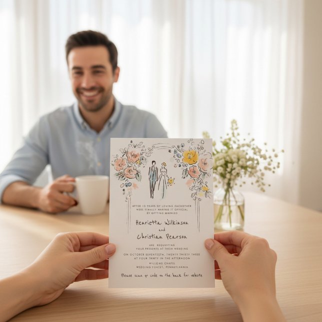 Floral Arch Couple Sketch Wedding Website Einladung (Von Creator hochgeladen)