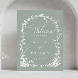 Floral Arch Garden Wedding Sage Green Welcome Poster